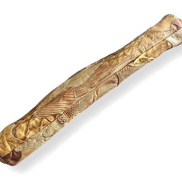 Vintage Creations By Lama Snakeskin Leather Clutch Shoulder Bag Brown Patchwork - Picture 3 of 10